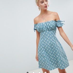 ASOS off the shoulder  Blue Floral Dress